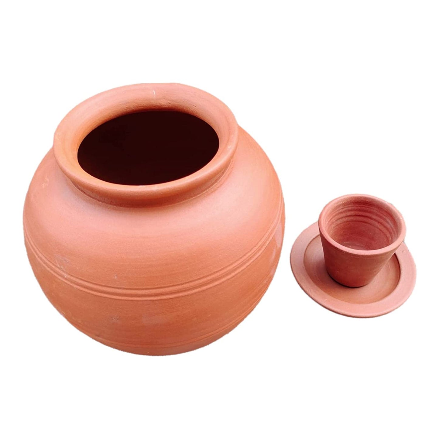 EZAHK Handmade Earthen Clay Water Pot Mud with lid & Glass, Natural & Traditional (5 L)