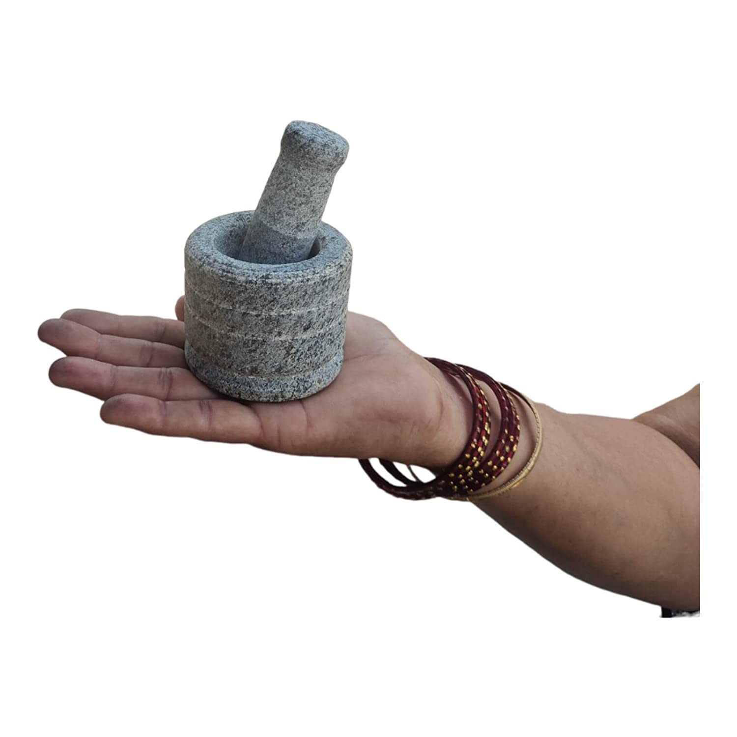 EZAHK Miniature Stone Mortar and Pestle Okhli, Small Size - (2.5 inch) Grey