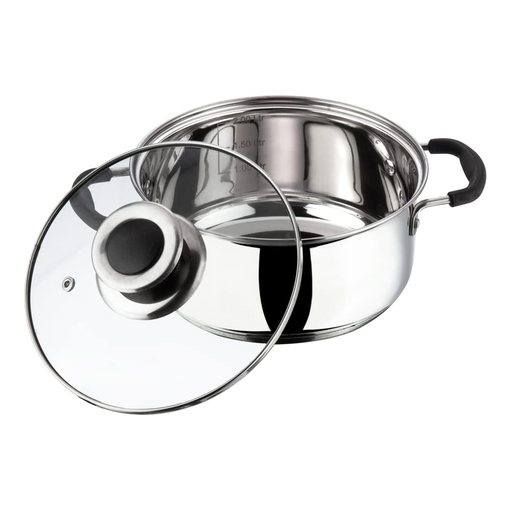 Stainless Steel Induction Friendly Master Chef Cookware Set- 3 Pieces(1- Piece Saucepan (1.5 Ltr) , 1-Piece Casserole (2.1 Ltr) , 1- Piece Kadai (2.0 Ltr) and 3 - Pieces Glass lid)