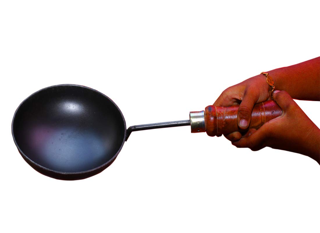 EZAHK  Iron Tadka Pan karandi with Handle Loha (6 inch, 15cm) 2 mm Thickness - Black