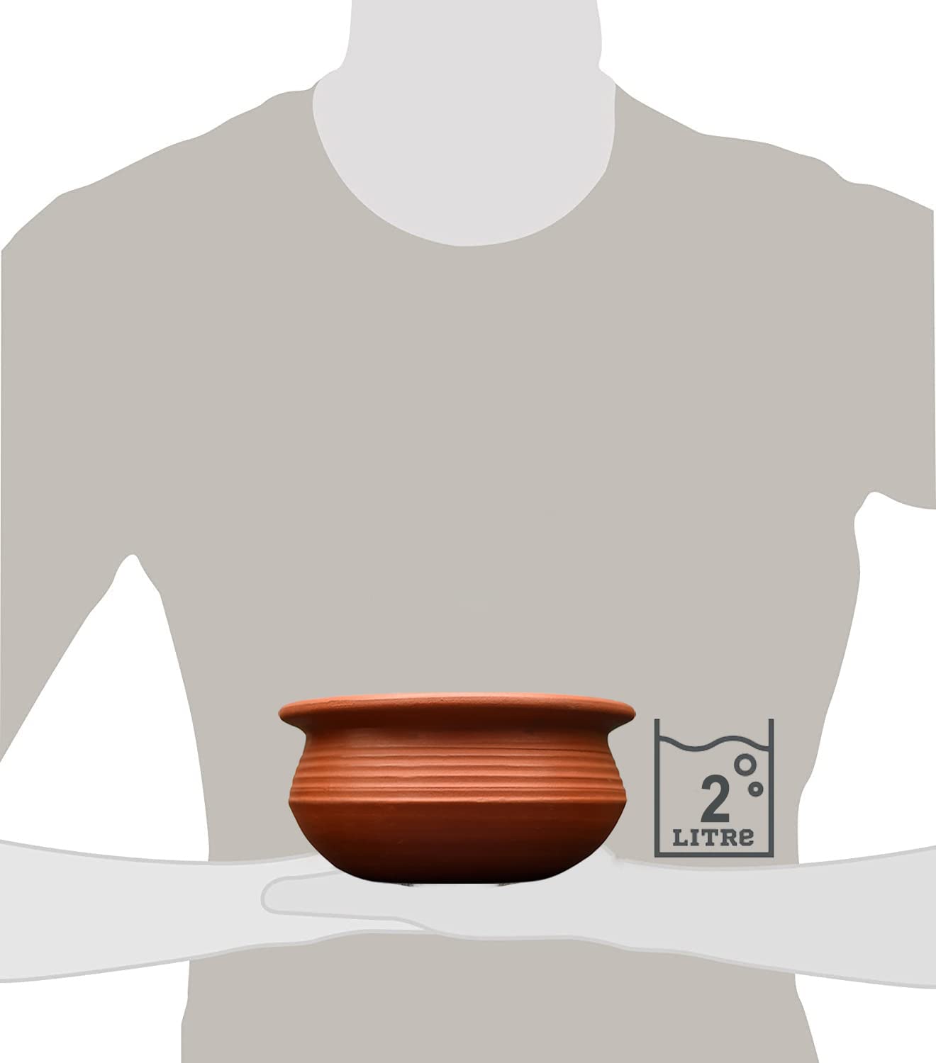 EZAHK Clay Handi Pot ( 2.5 L ) for Cooking on Gas Traditional Seasoned Handmade Earthern Cookware for Cooking