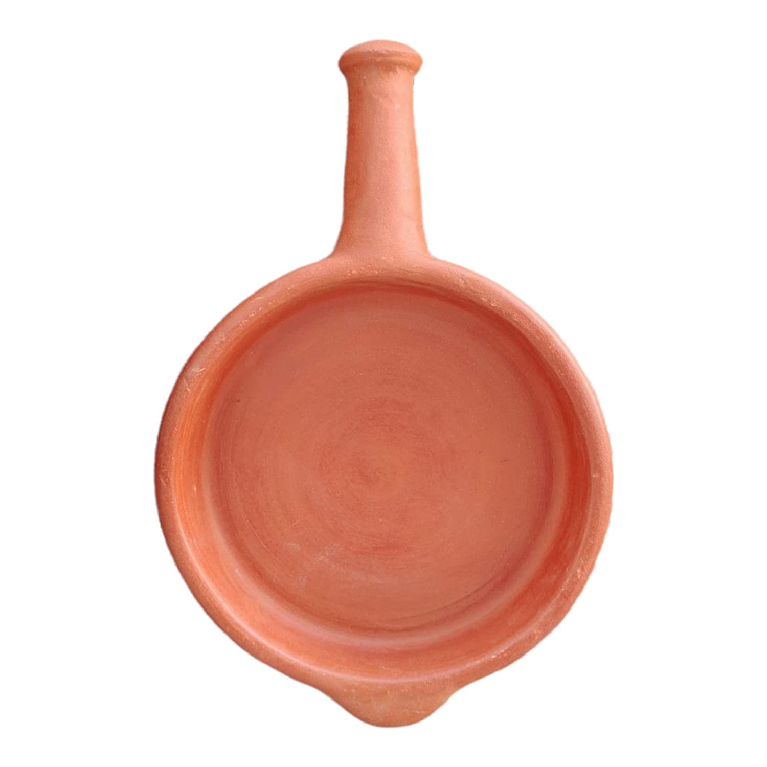 EZAHK Clay Fry Pan with Handle for Cooking on Gas - Hand Crafted Organic Earthen Pot (Large)
