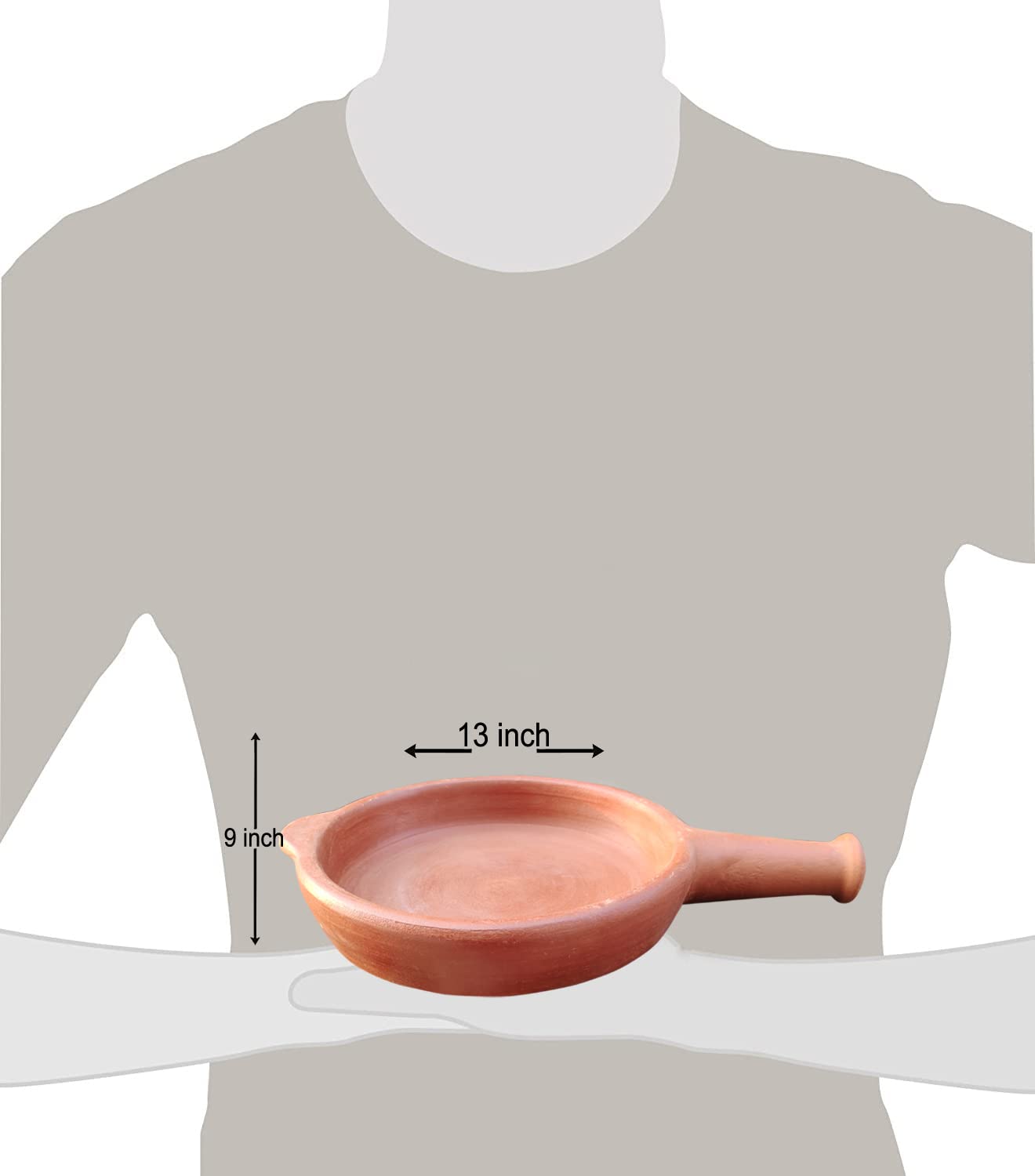 EZAHK Clay Fry Pan with Handle for Cooking on Gas - Hand Crafted Organic Earthen Pot (Large)