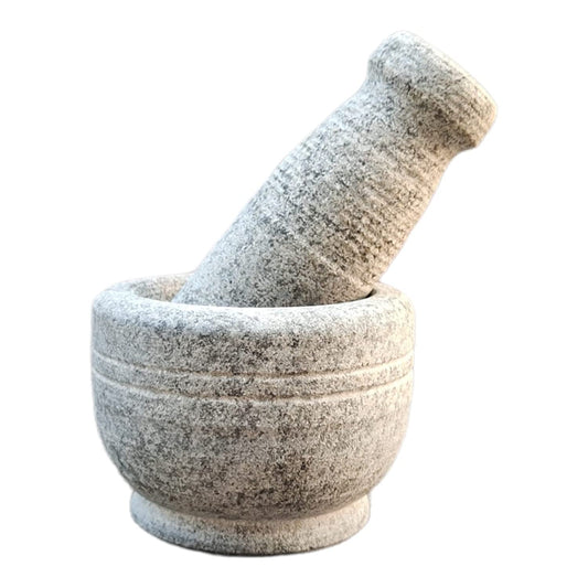 EZAHK Stone Pestle and Mortar Set, Okhli, Khalbatta, Kharal, Mixer, Natural & Traditional Grinder Musal (4 inch) Small Size