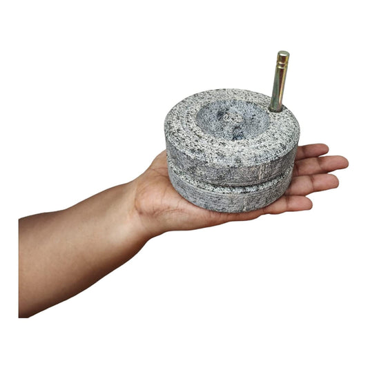 EZAHK Stone Miniature Chakki with Iron Rod (Width 4 inch) - Small Size