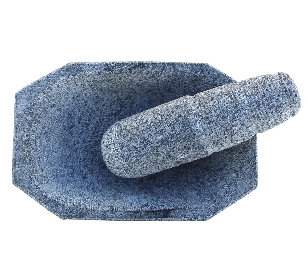 EZAHK Mortar and Pestle Set Stone 6inch greay