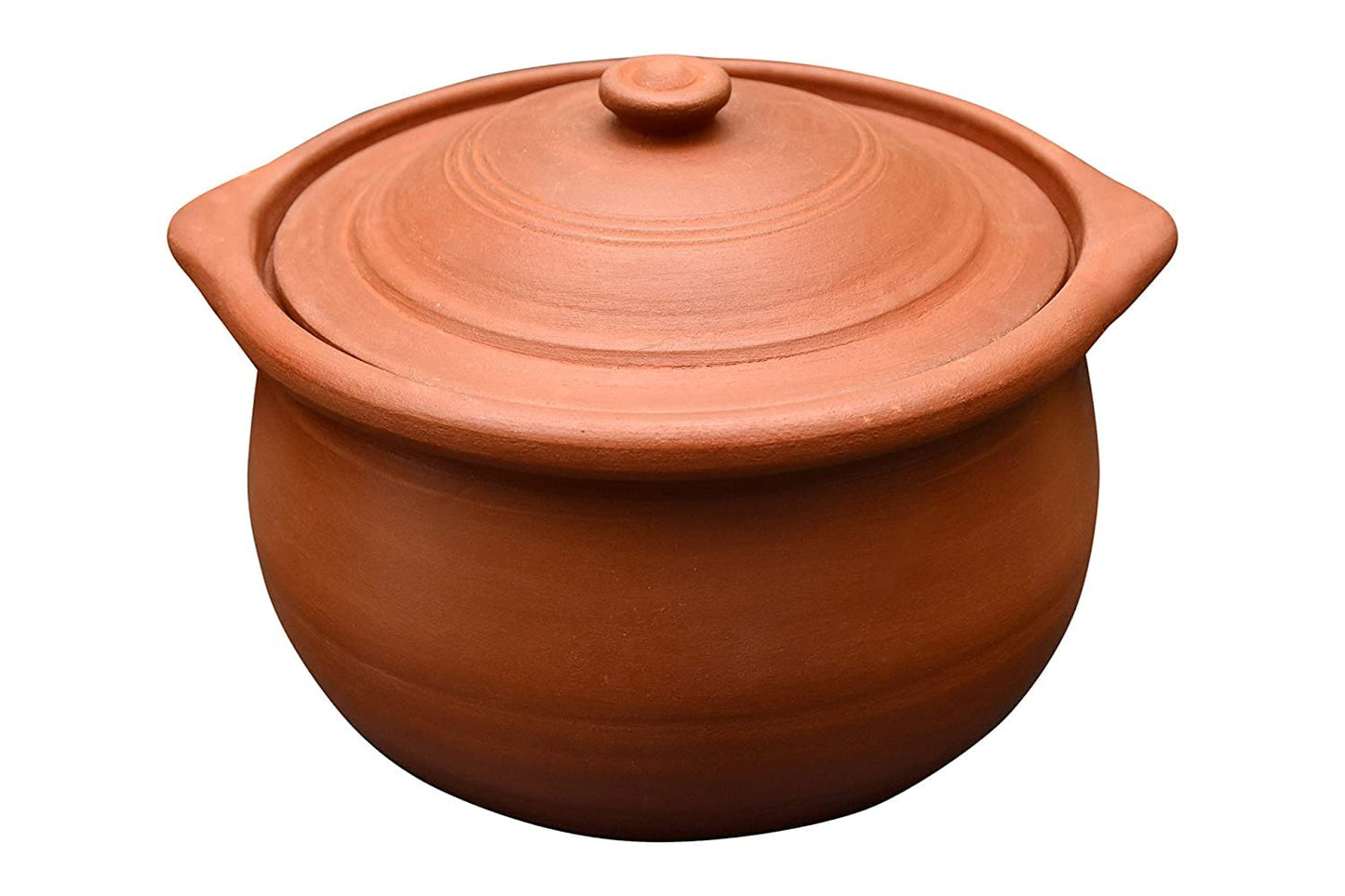 EZAHK Handmade Clay Earthen Kadai Pot with Lid Brown (1.8 L)