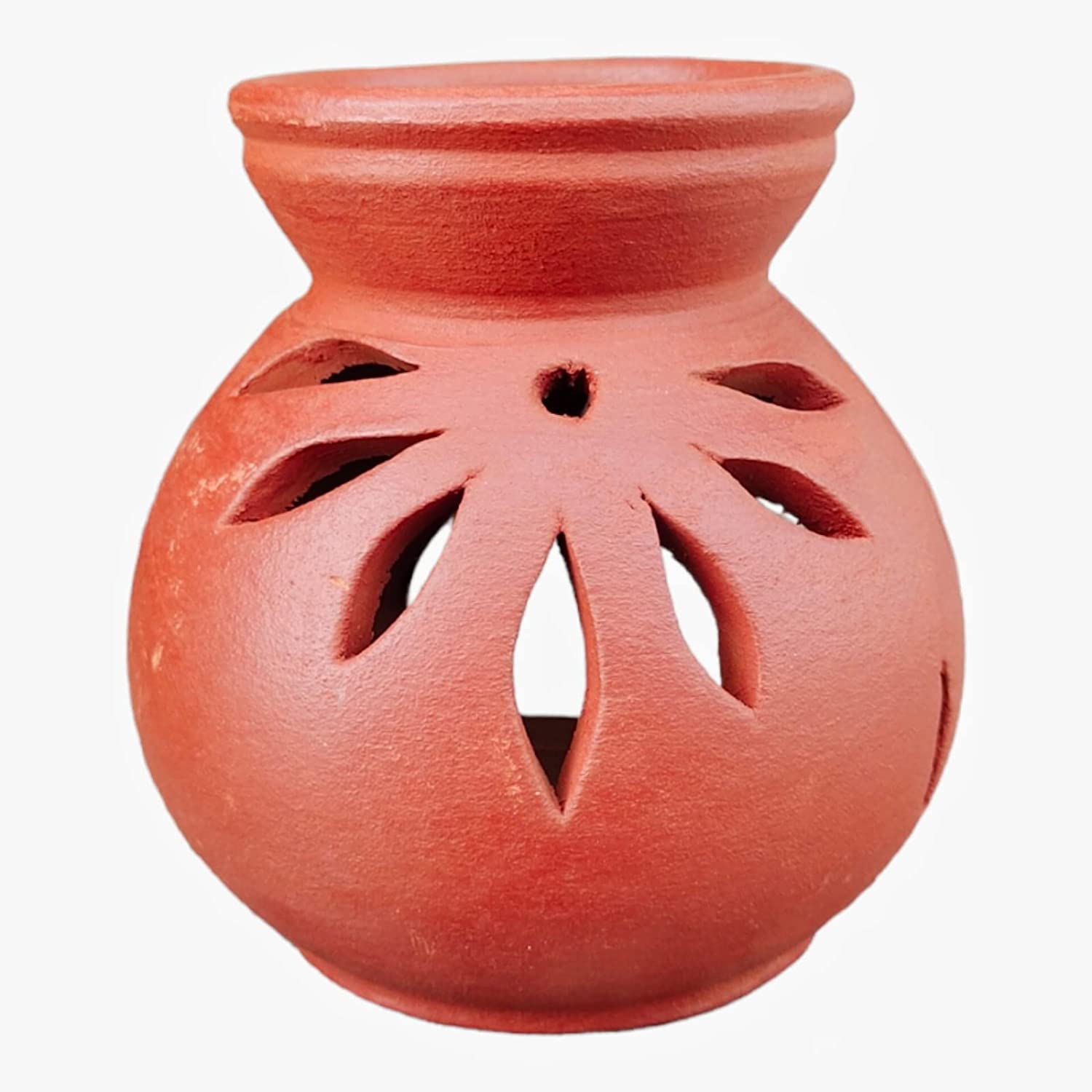 EZAHK Clay Oil Burner for Pooja (Red, 4.75 Inch)