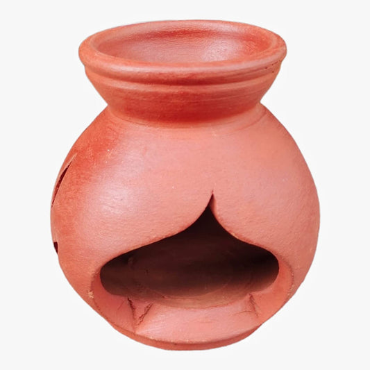 EZAHK Clay Oil Burner for Pooja (Red, 4.75 Inch)