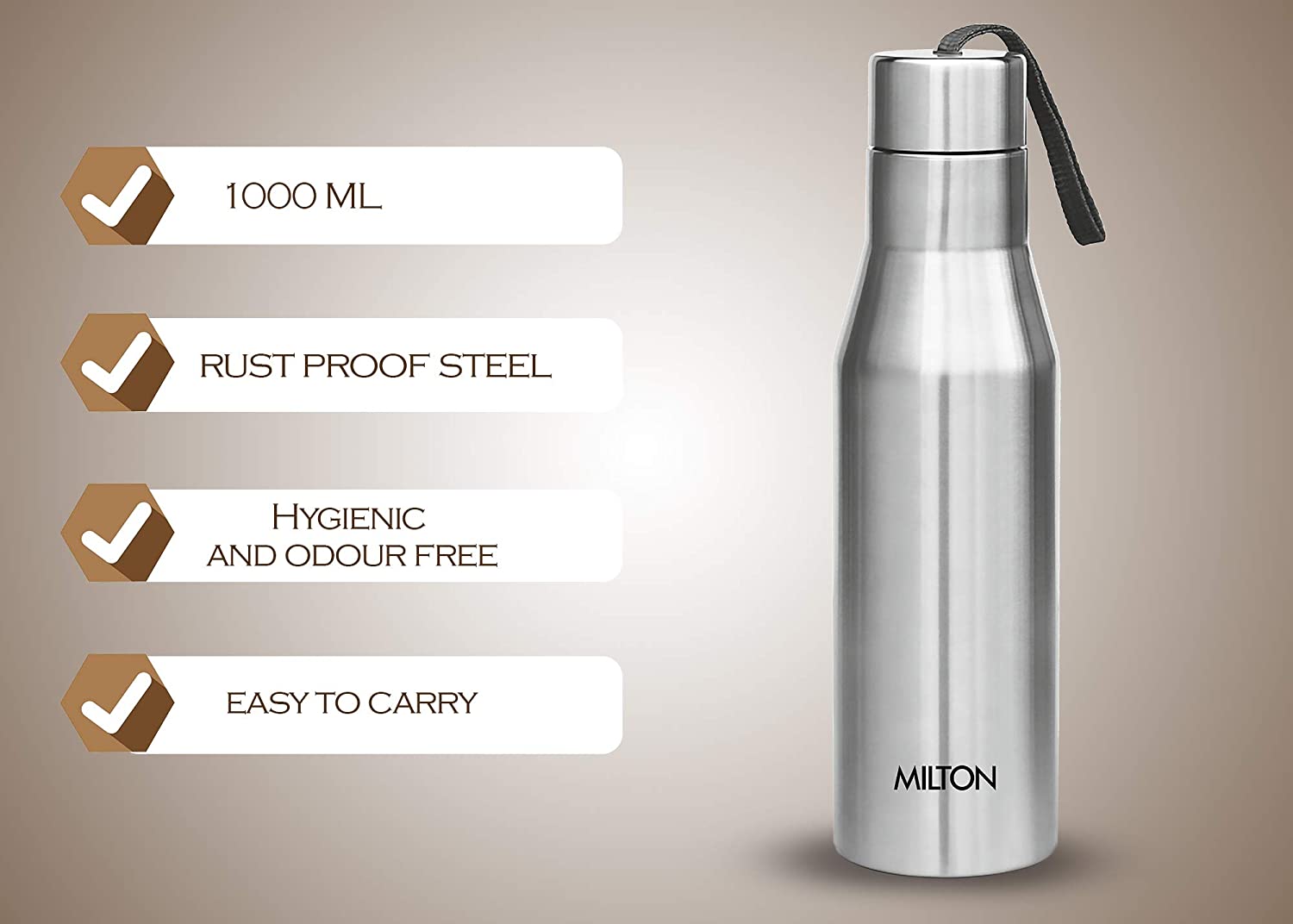 Stainless Steel Bottle, 1000 ml, Silver,Set of 1