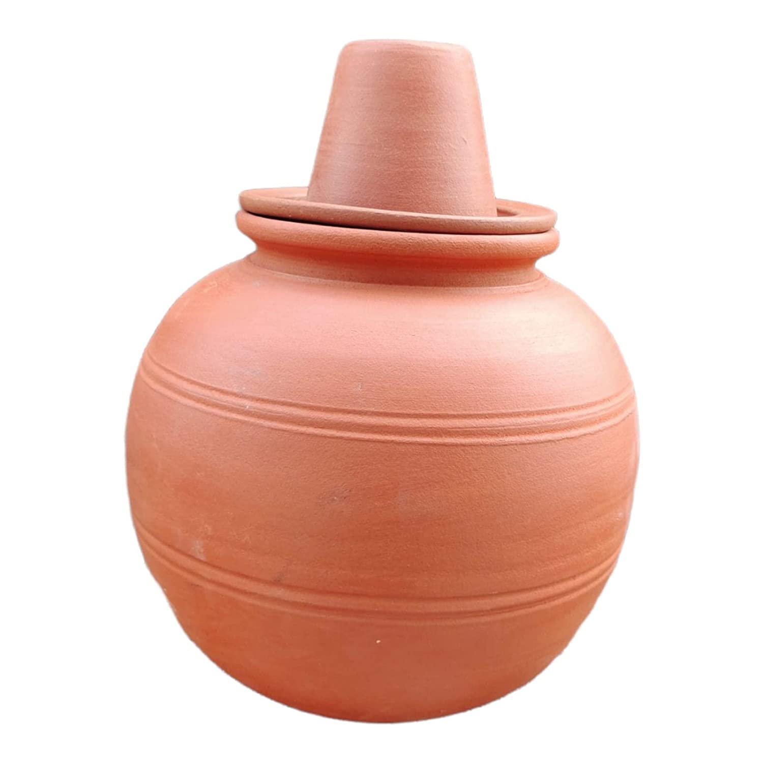 EZAHK Handmade Earthen Clay Water Pot Mud with lid & Glass, Natural & Traditional (5 L)