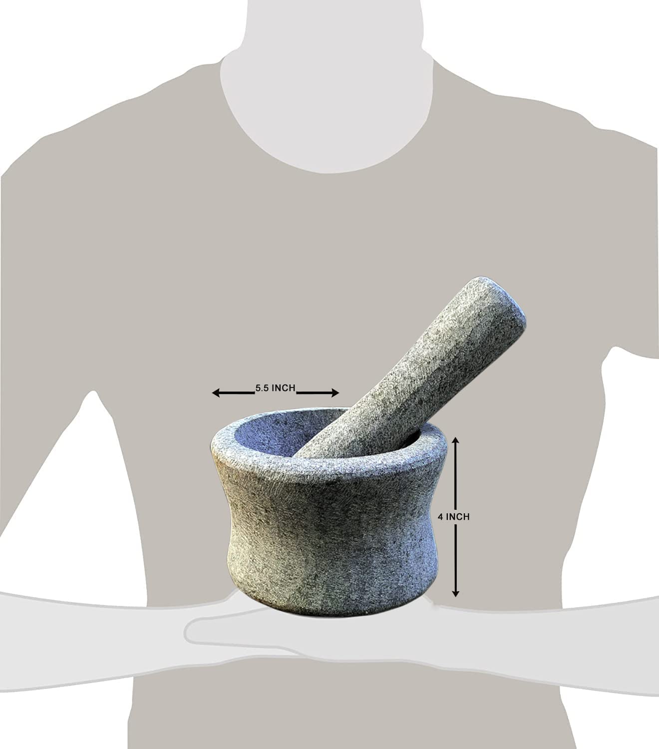 EZAHK Cylindrical unpolished Stone Mortar and Pestle Set (6 in)
