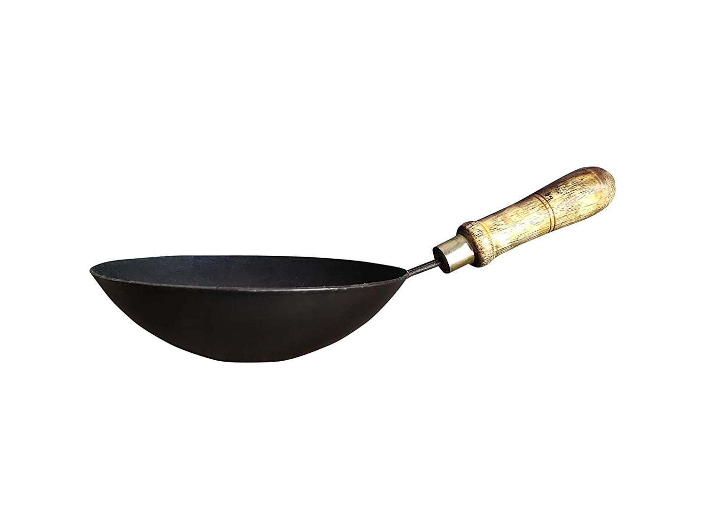 Iron Tadka Pan/Fry Pan/thalipu karandi with Wood Handle Loha/Lokhand (Black, 6 inch, 15cm, 3mm Thickness 750g)