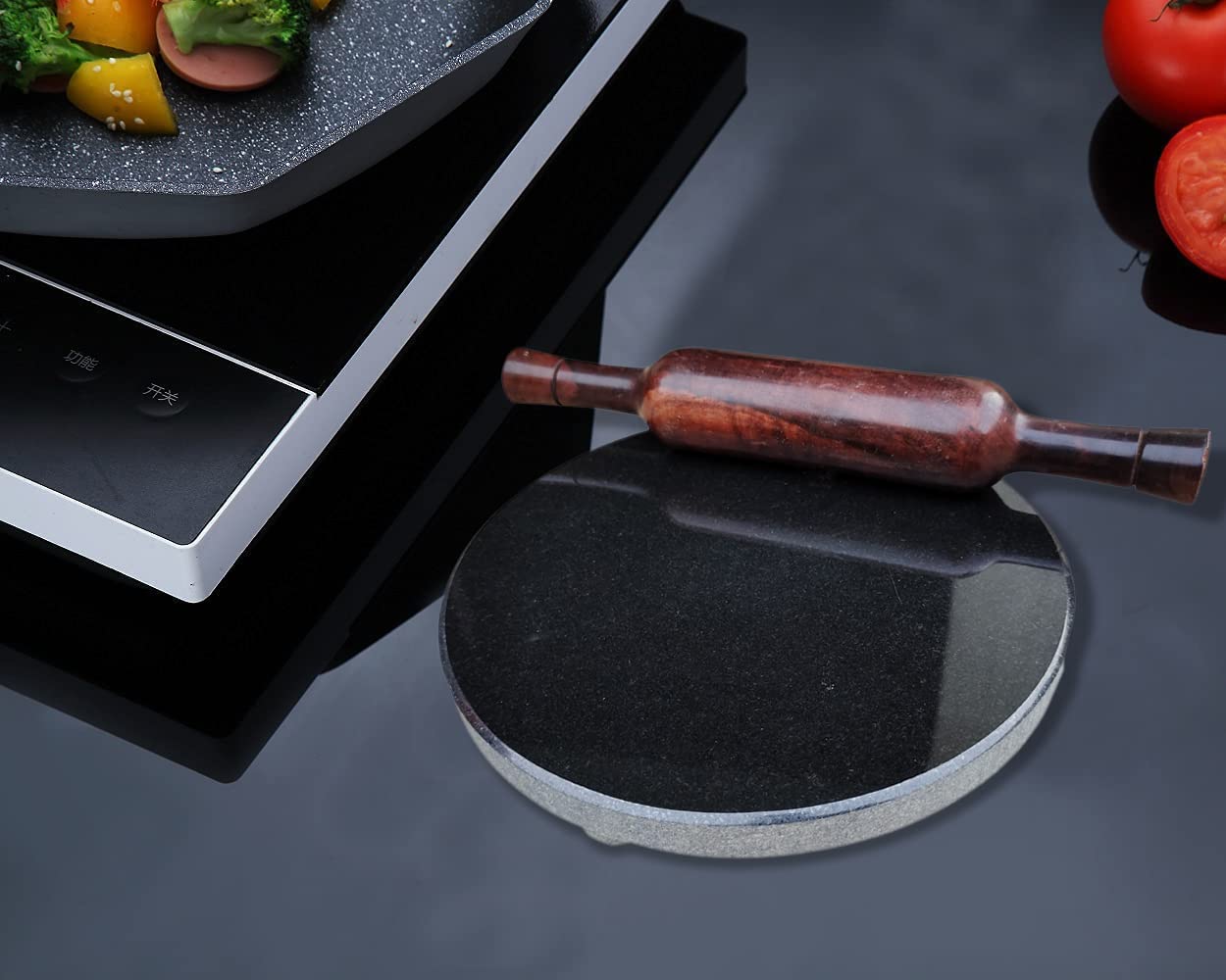 EZAHK Black Granite Roti/Chakla/Chapati/Maker/with belan (Black Colour Heavy Duty) 10 IN, 2.5kg With Belan