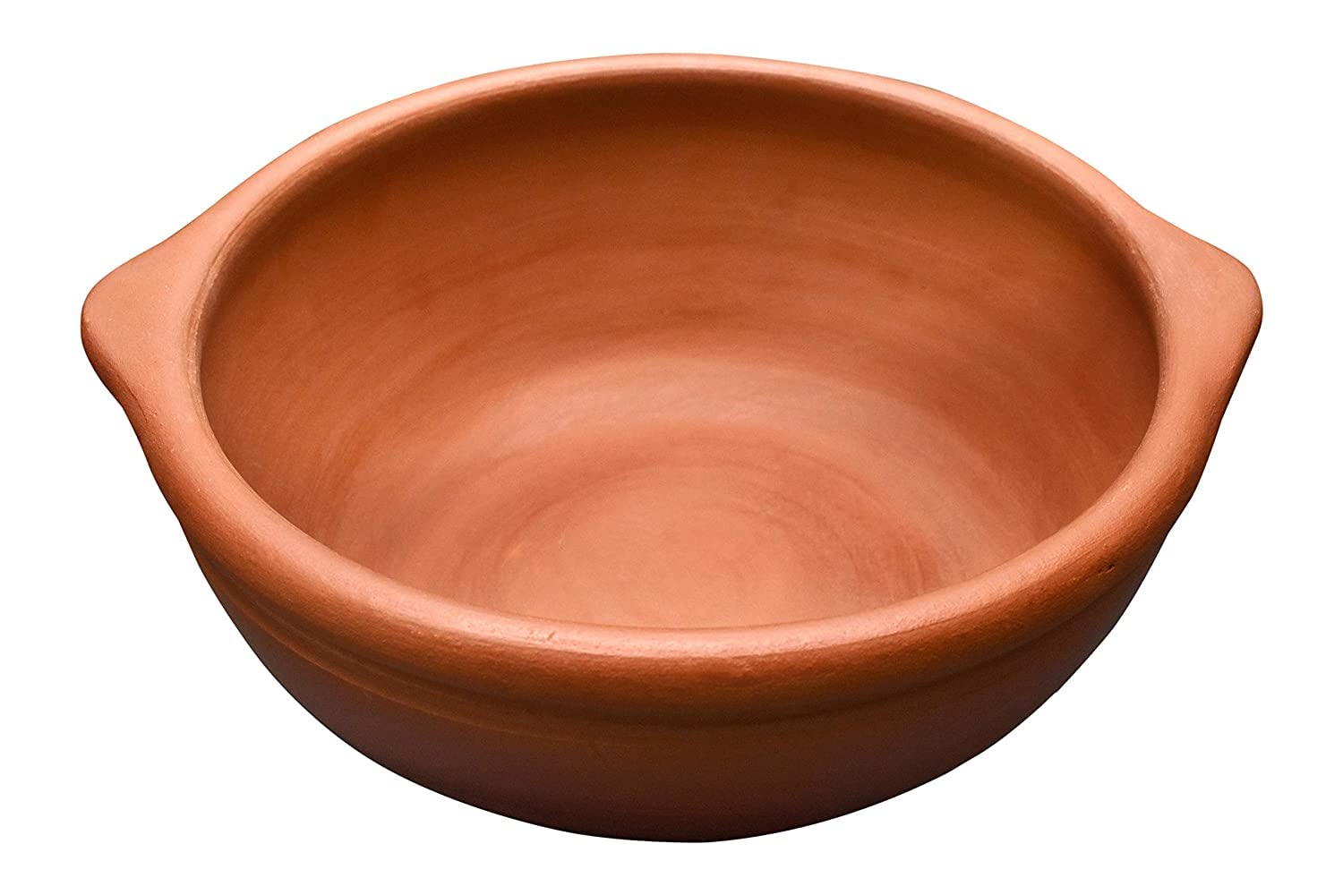 EZAHK Hand Made Clay Open Kadai/Pot for Curry Dal Cooking & Frying (Brown, 2.5 L)