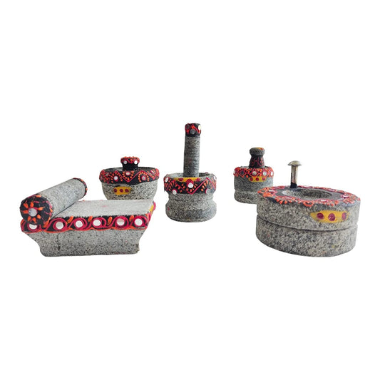 EZAHK Stone Miniature Painted Design for Pooja (Set of 5),Grahapravesam and Traditional Home, Grinding Stone - Make Your Littles Time Full Fun-Filled - Kitchen Playsets