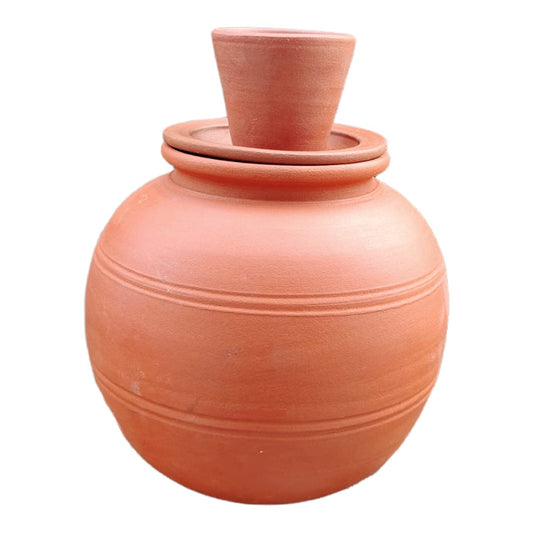 EZAHK Handmade Earthen Clay Water Pot Mud with lid & Glass, Natural & Traditional (5 L)
