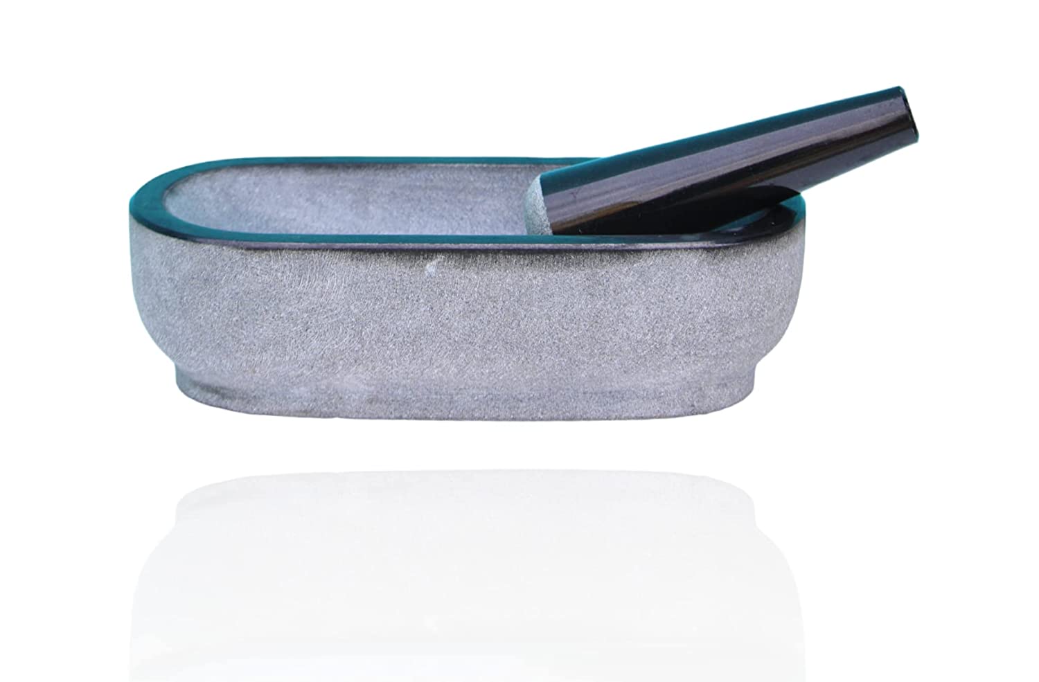 EZAHK Pure Granite Stone Mortar and Pestle Set, Kalvam,kharad, Masher Spice Mixer/Okhli and musle/Kharal for Kitchen and medicine making 14×6 inches- Big Size grey