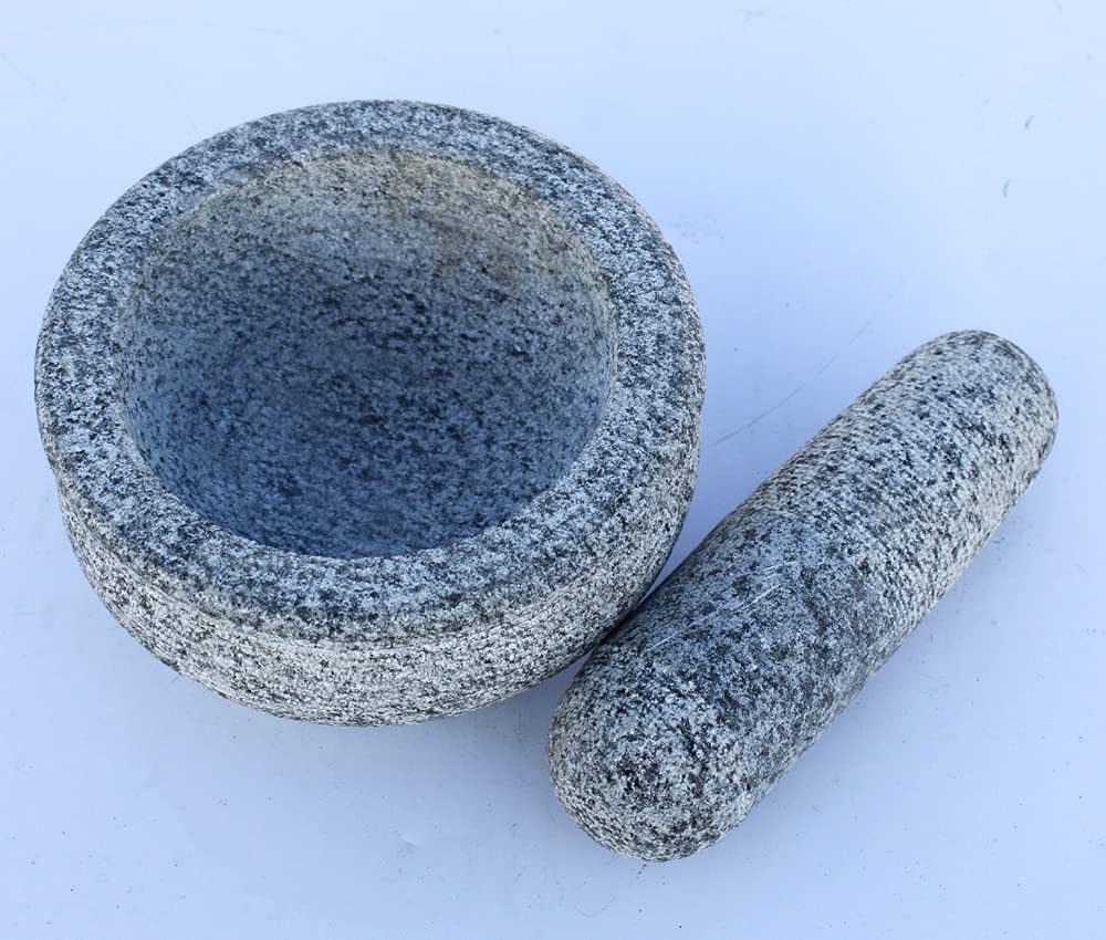 EZAHK Mortar and Pestle Set Stone | Ginger Garlic Crusher for Kitchen Unpolished Heavy Stone Material | Best Masher Kitchen Tool | okhli and musal | Ammi kallu [ 5.5INCH ])