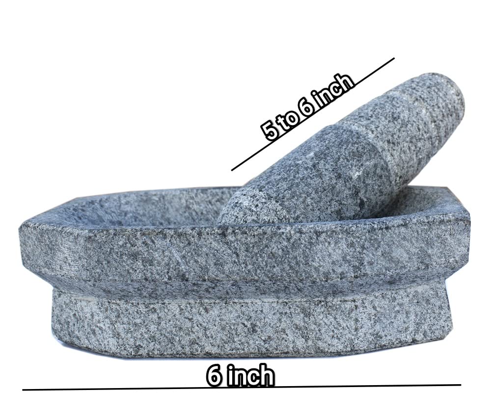 EZAHK Mortar and Pestle Set Stone 6inch greay