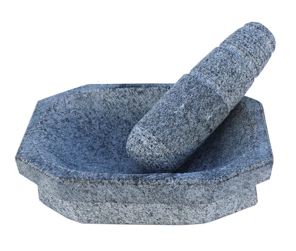 EZAHK Mortar and Pestle Set Stone 6inch greay