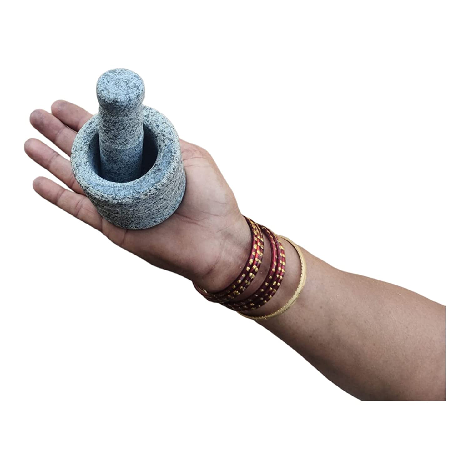 EZAHK Miniature Stone Mortar and Pestle Okhli, Small Size - (2.5 inch) Grey