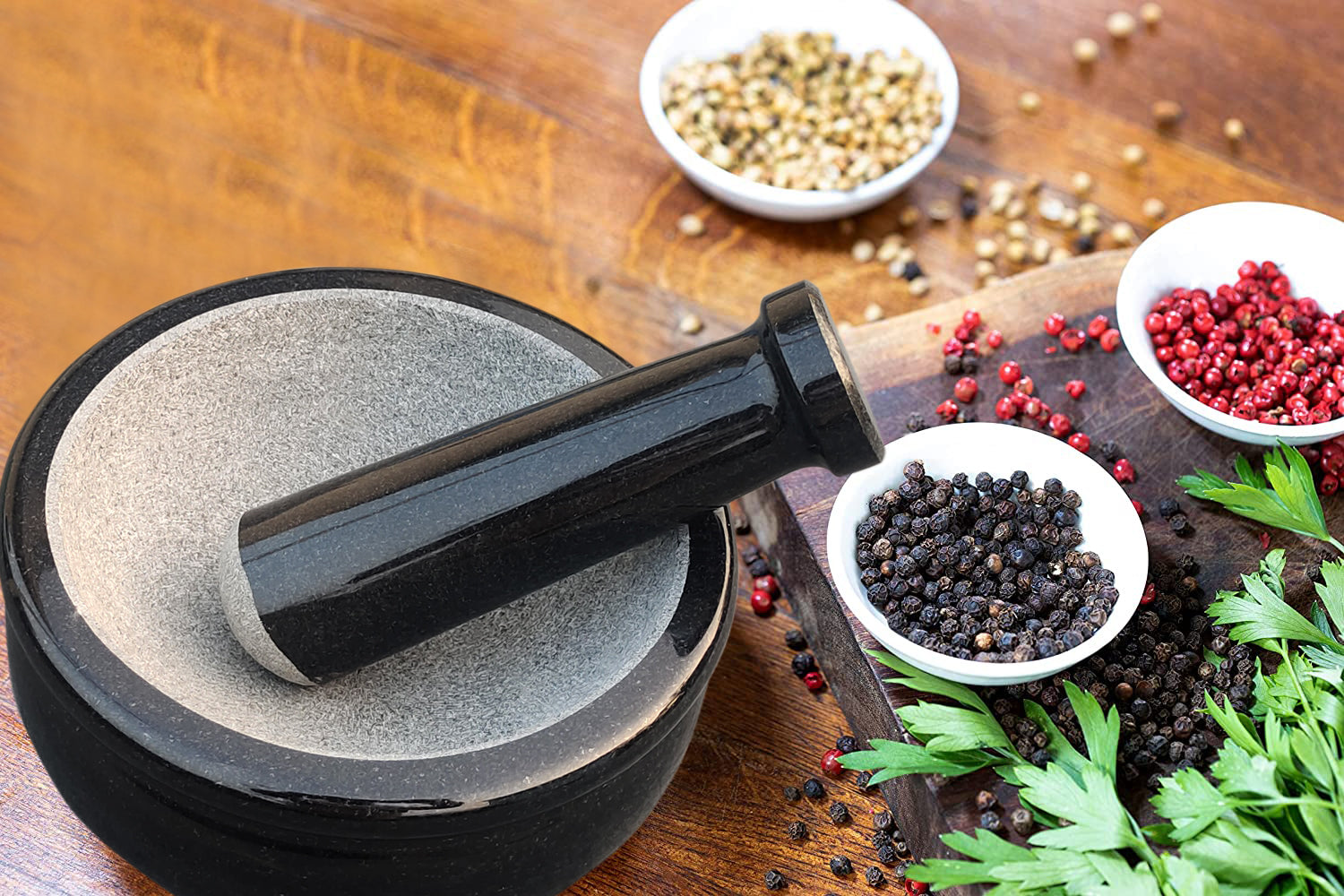 EZAHK Pure Granite Stone and Mortar and Pestle Set 8 inch Big Size