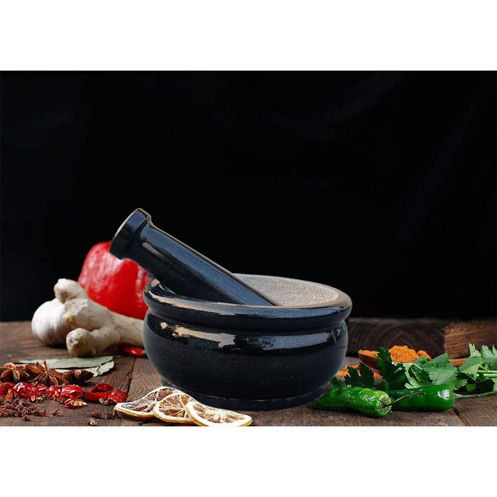 EZAHK Pure Granite Stone and Mortar and Pestle Set 8 inch Big Size