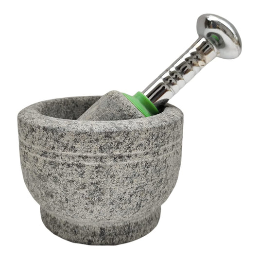 EZAHK Stone Mortar and Pestle Set with Stainless Steel Handle (4 inch) Small Size