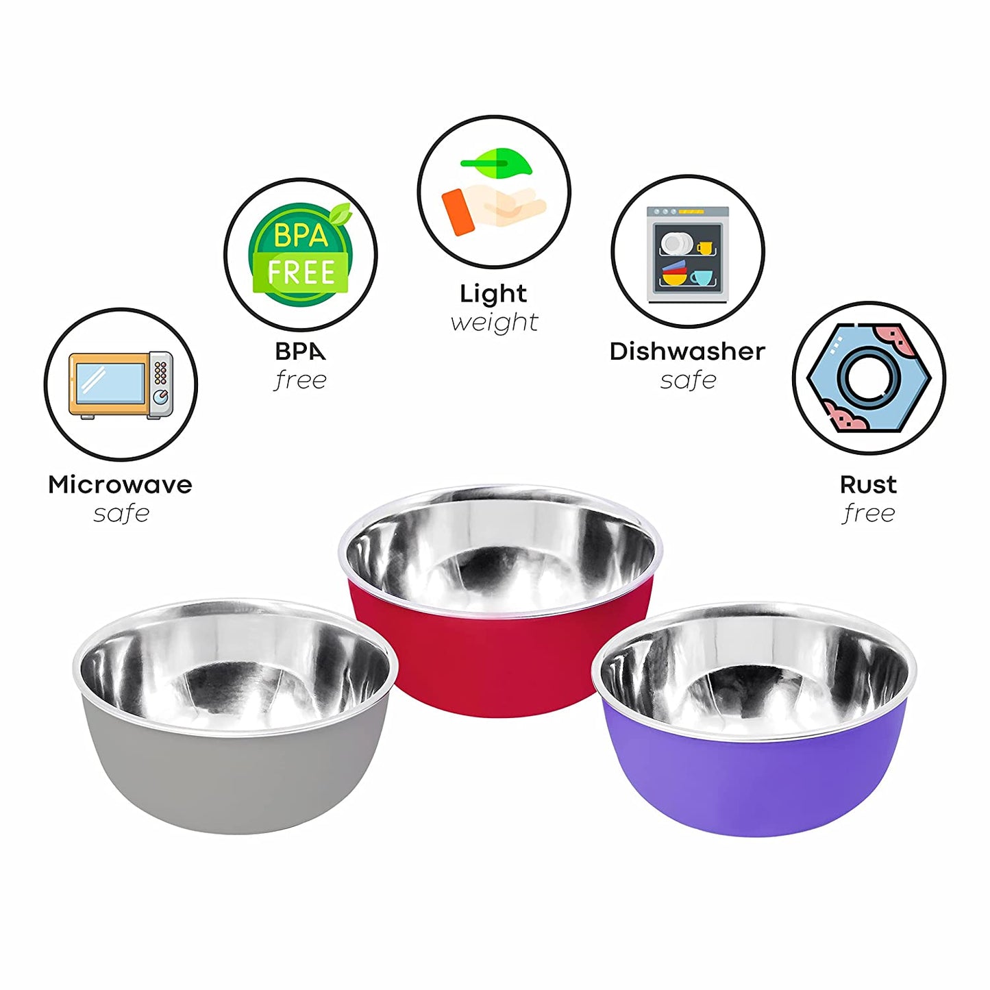 Stainless Steel Microwave Safe Bowls 6 Pieces Set (12cm, 6 Pieces Set)