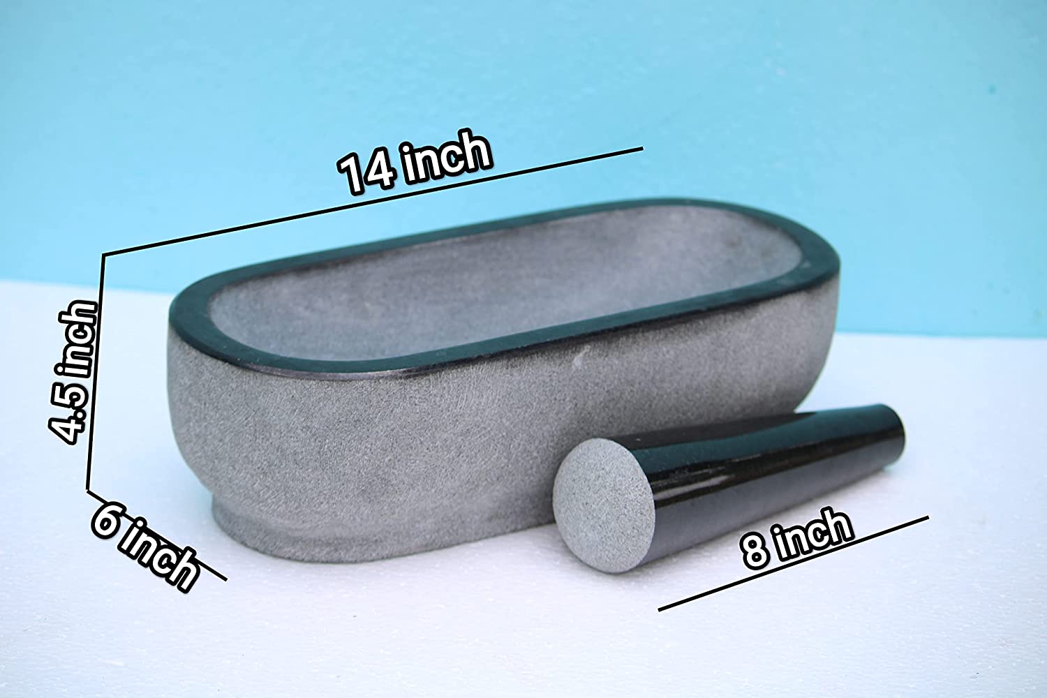 EZAHK Pure Granite Stone Mortar and Pestle Set, Kalvam,kharad, Masher Spice Mixer/Okhli and musle/Kharal for Kitchen and medicine making 14×6 inches- Big Size grey