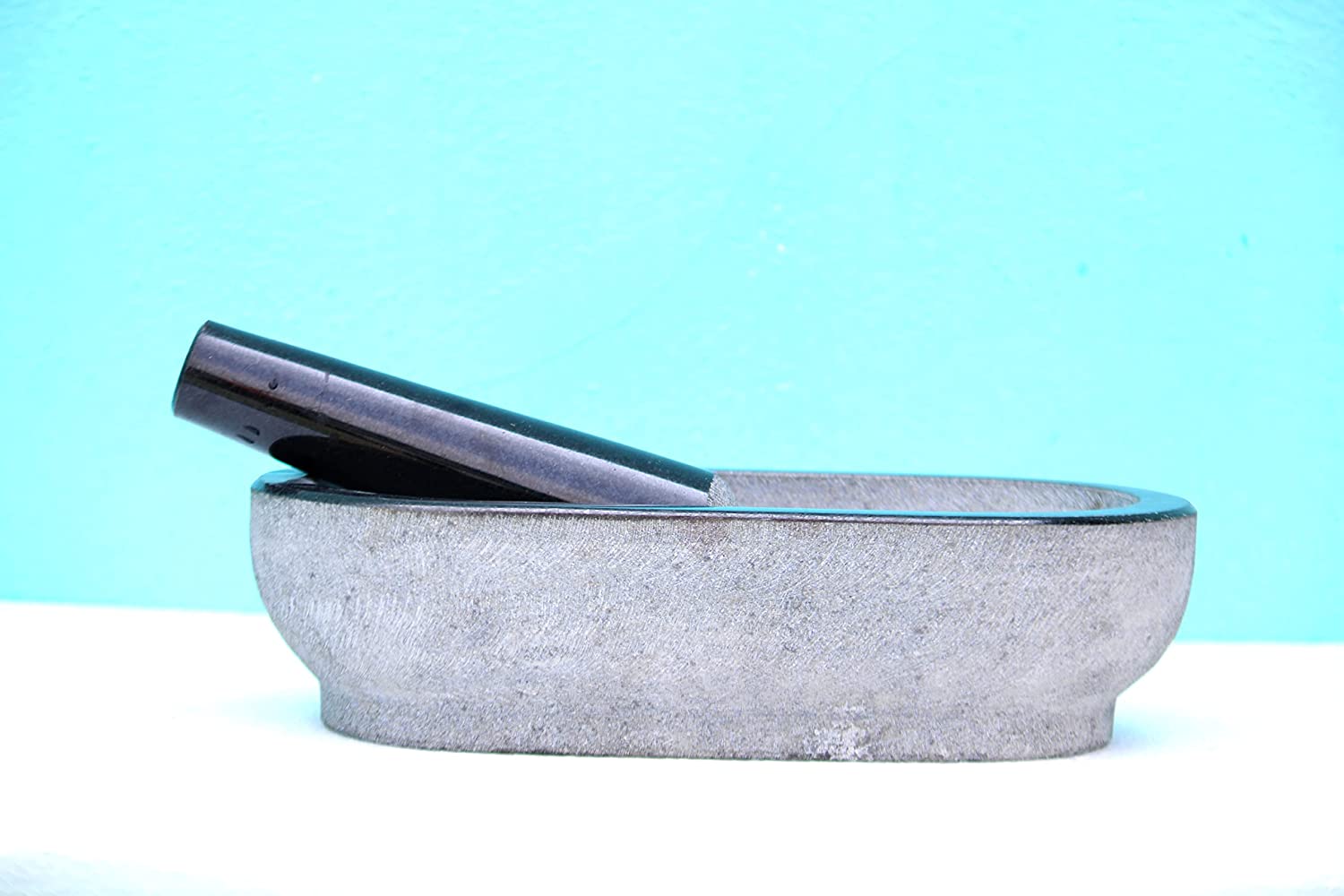 EZAHK Pure Granite Stone Mortar and Pestle Set, Kalvam,kharad, Masher Spice Mixer/Okhli and musle/Kharal for Kitchen and medicine making 14×6 inches- Big Size grey