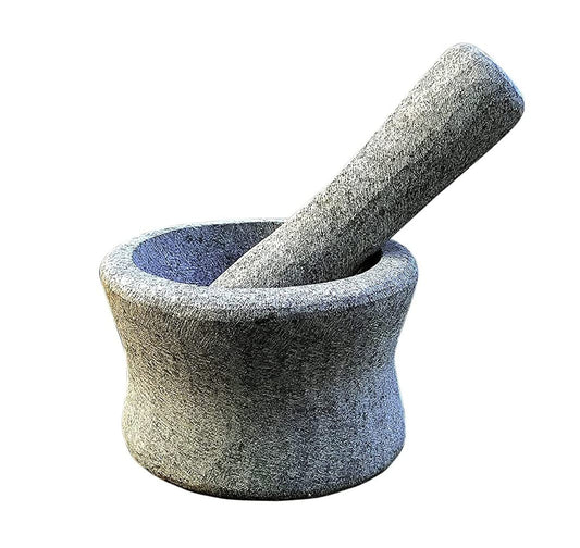 EZAHK Cylindrical unpolished Stone Mortar and Pestle Set (6 in)