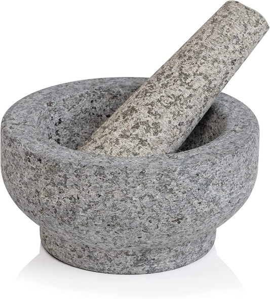 EZAHK Stone Mortar and Pestle Set Bowl Type, Okhli Masher, Khalbatta, Mixer, Natural & Traditional Grinder, Musal (6.5 inch) Big Size