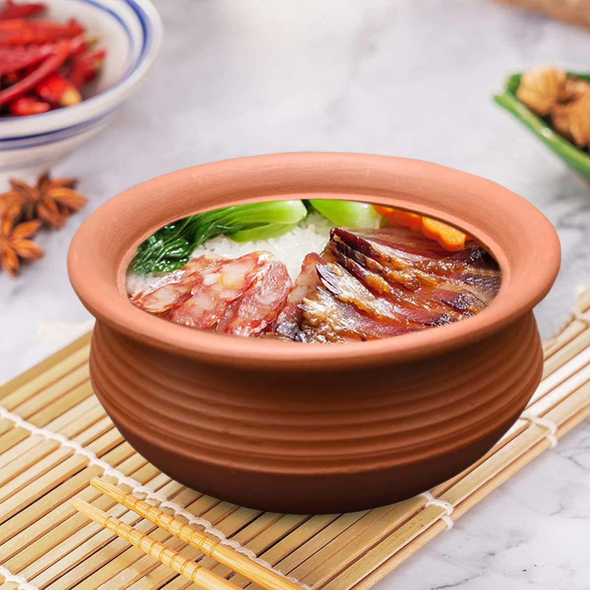 EZAHK Clay Handi Pot ( 2.5 L ) for Cooking on Gas Traditional Seasoned Handmade Earthern Cookware for Cooking