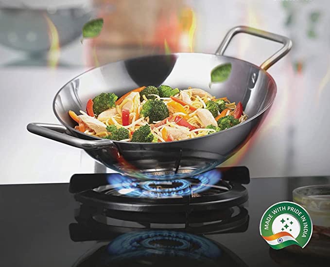 Stainless Steel Kadai with Lid | 24 cm Diameter | 2.6 L Capacity | Stove & Induction Cookware | Heat Surround Cooking | Triply Stainless Steel cookware with lid