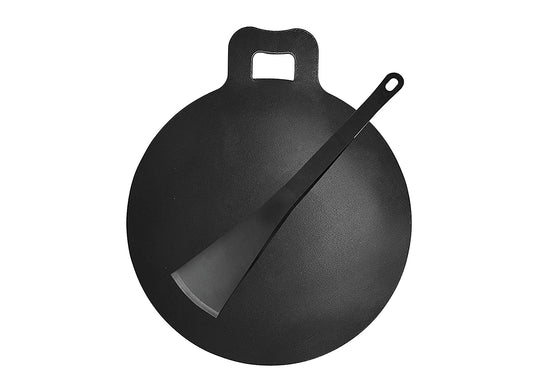 EZAHK Iron Dosa Tawa/ Iron Dosa Kallu Cookware/Large Size Dosa Iron Tawa - 14 Inch with Handle Export Quality (Black)
