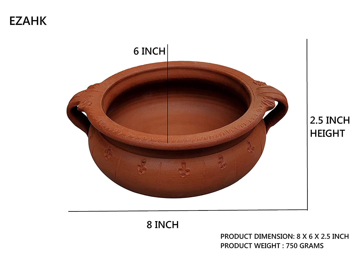 EZAHK Handcrafted Urli Clay Decorative Bowl for Floating Flowers, Home Decor, Office Decor, Table Decor and Diwali Gift (Set of 1 ), Size- (L-8in, W-6in, H-2.5in), Brown