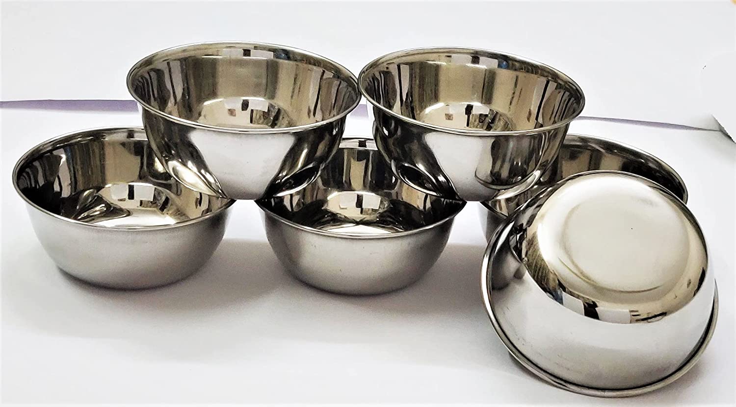 Stainless Steel Serving Bowl Set, Dinnerware Steel Solid Bowls, Mixing Bowl, Vati Or Katori Set, Kitchen & Dinning Items for Serving, Set of 6 Solid Bowl (Plain Bowl, 200 ml)