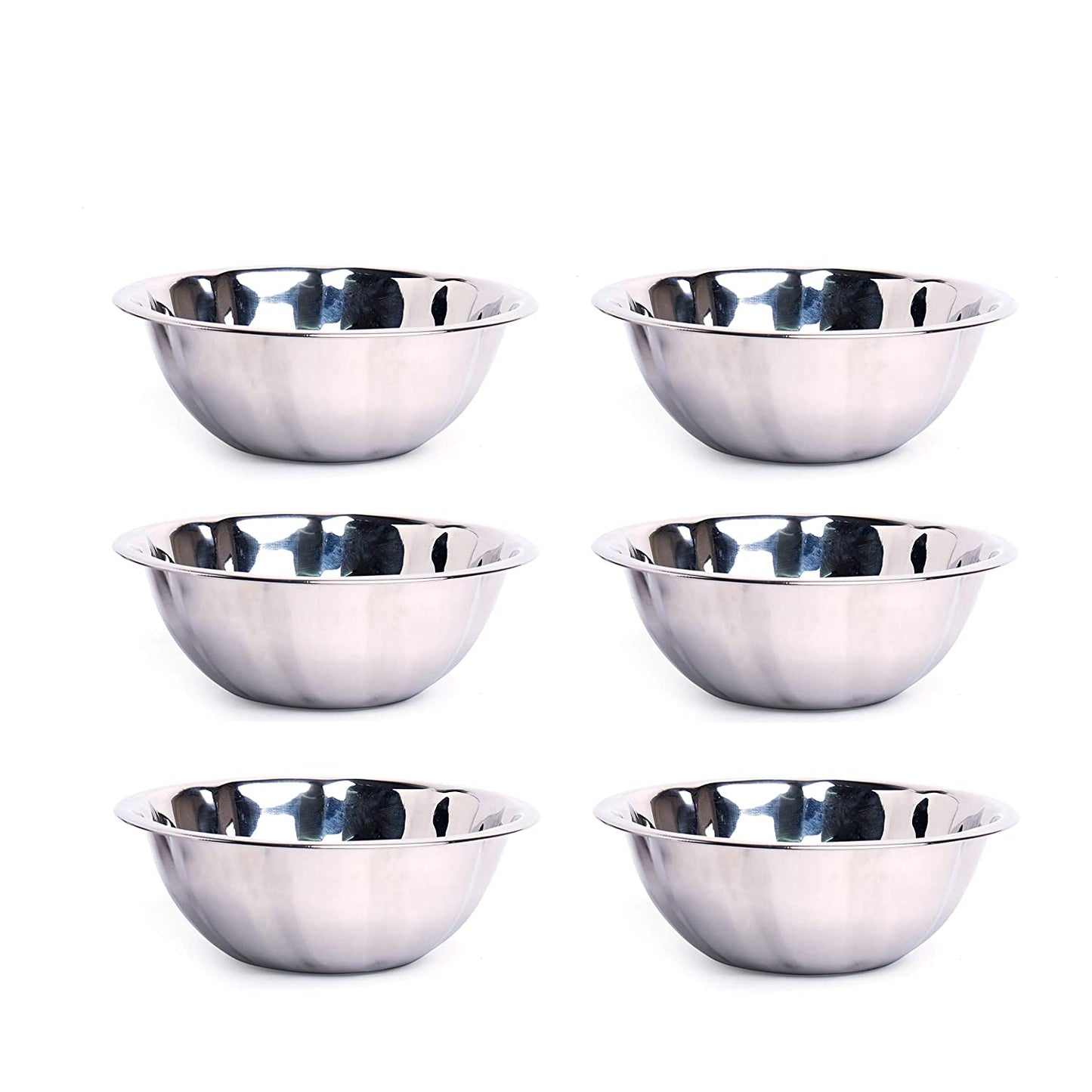 Stainless Steel Curve Light-Weight Mixing Bowl, Size 1, Pack of 6, 700 ml, 17 cms (Bowls for Storing, Serving; Ideal for Gifting, Thinner Gauge)