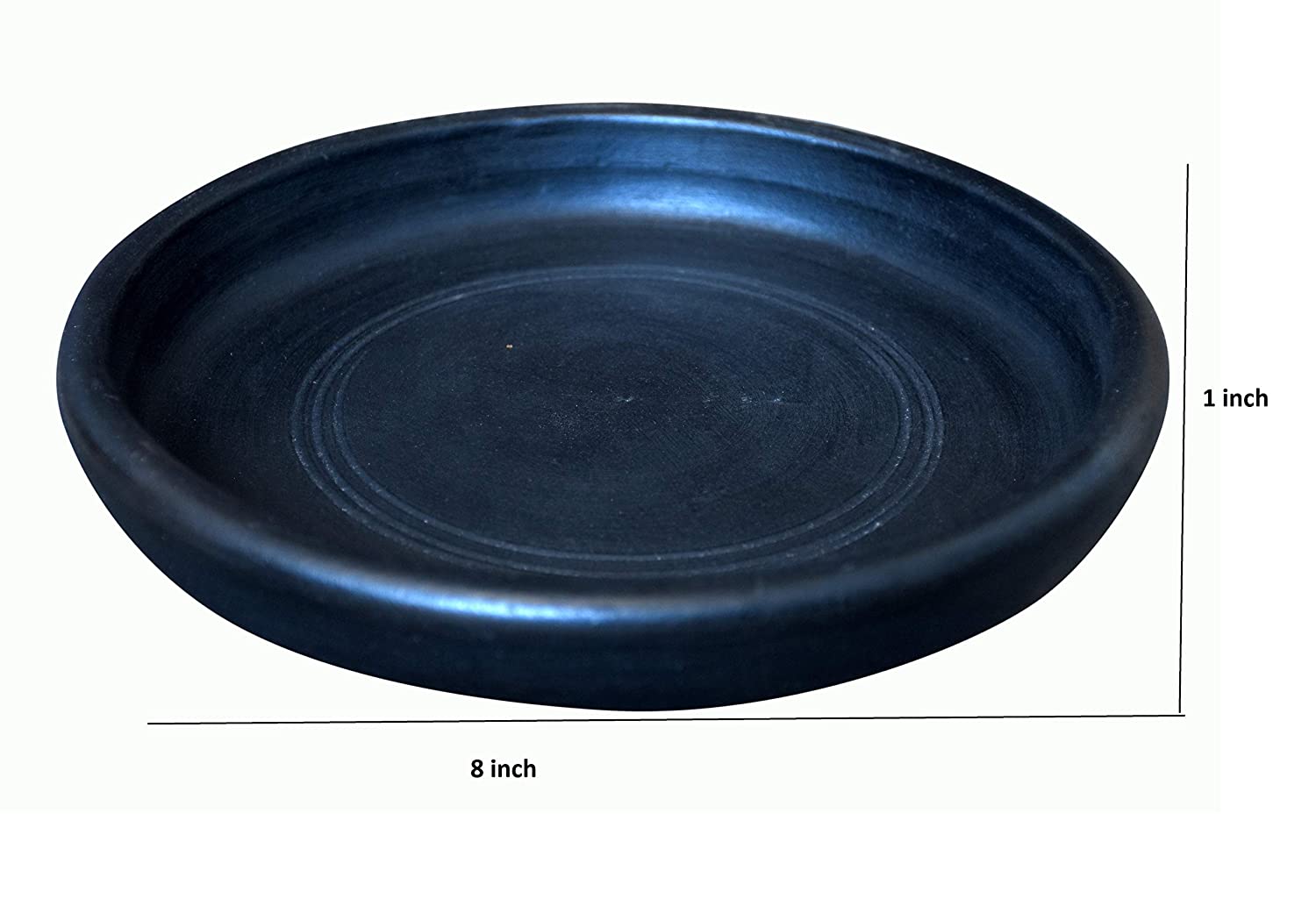EZAHK Handmade Clay Dining Cum Serving Plate(8 inch)Black Colour