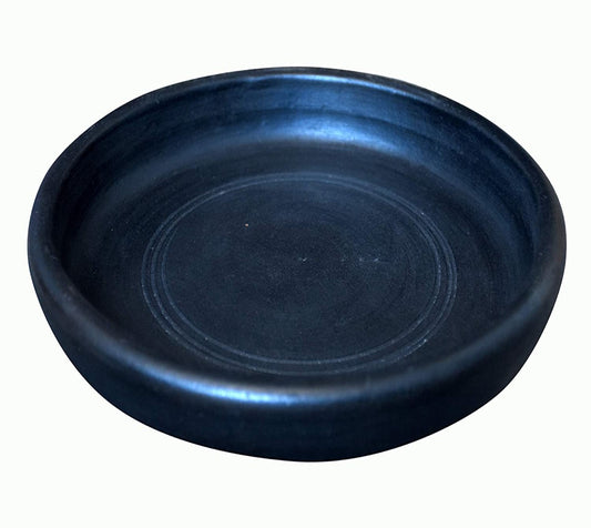 EZAHK Handmade Clay Dining Cum Serving Plate(8 inch)Black Colour