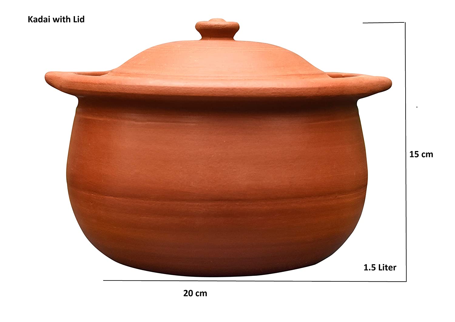 EZAHK Handmade Clay Earthen Kadai Pot with Lid Brown (1.5 L)