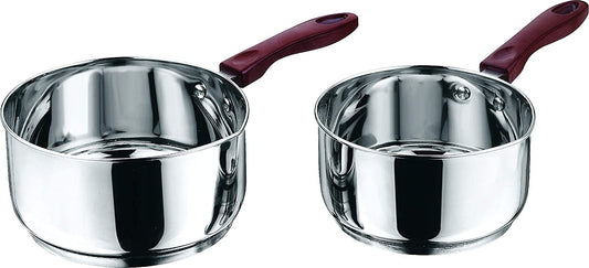 EZAHK Stainless Steel 2 Pcs Set of Milk Pan 1 litres & 1.6 litres with Sturdy Virgin Bakelite Handle - Induction and Gas Stove Friendly (2 Years Warranty, Silver), Standard, (IMP1416)