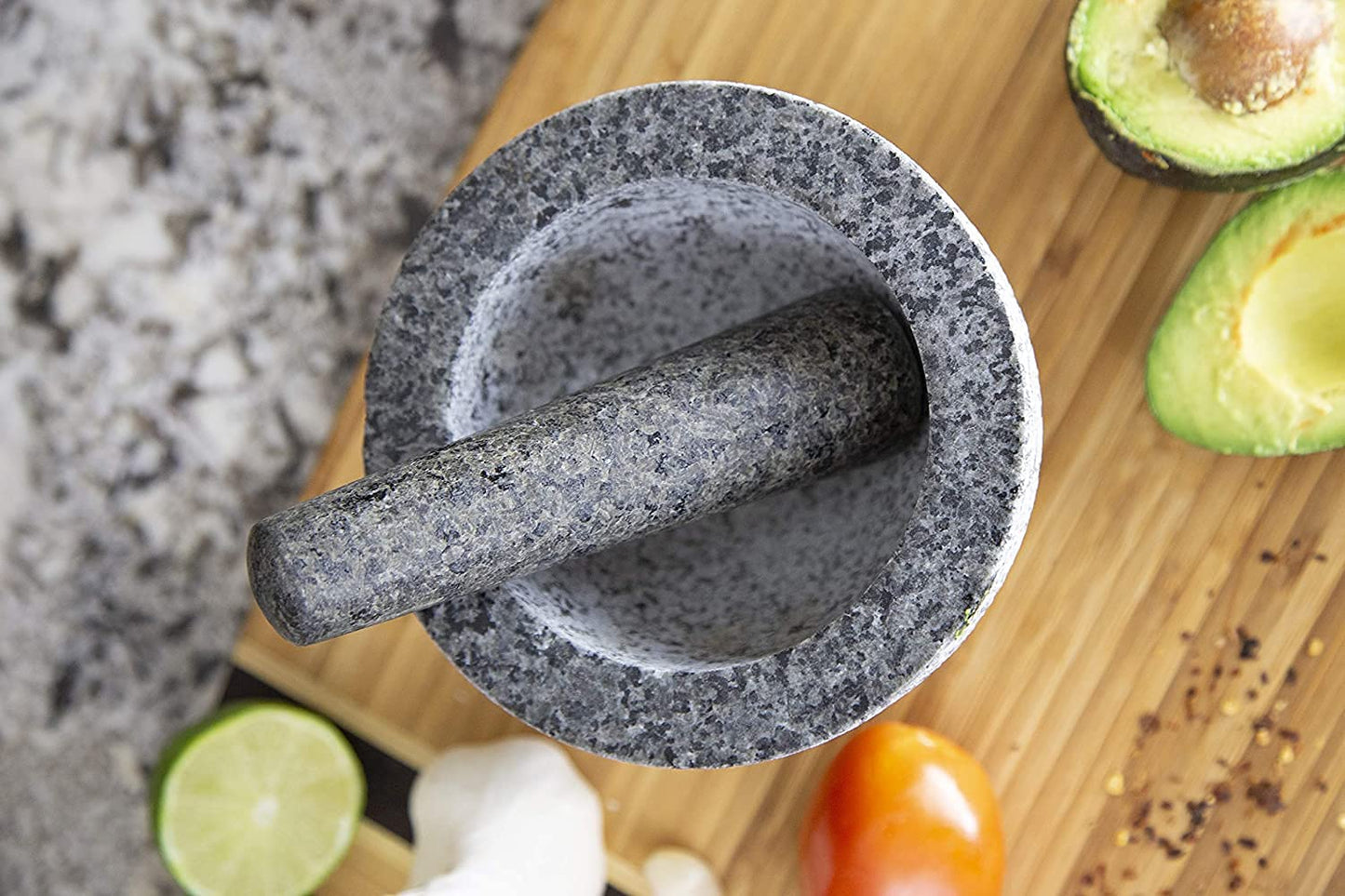 EZAHK Mortar and Pestle Set Stone | Ginger Garlic Crusher for Kitchen Unpolished Heavy Stone Material | Best Masher Kitchen Tool | okhli and musal | Ammi kallu [ 5INCH ])