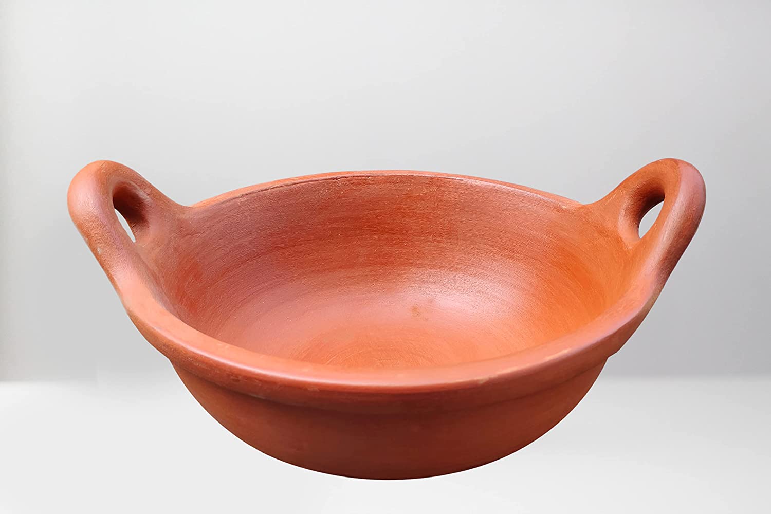 EZAHK Earthen Kadhai, Clay Pot for Cooking, Clay Pottery Mud Pot Handi for Cooking and Serving (Red) 2.5L