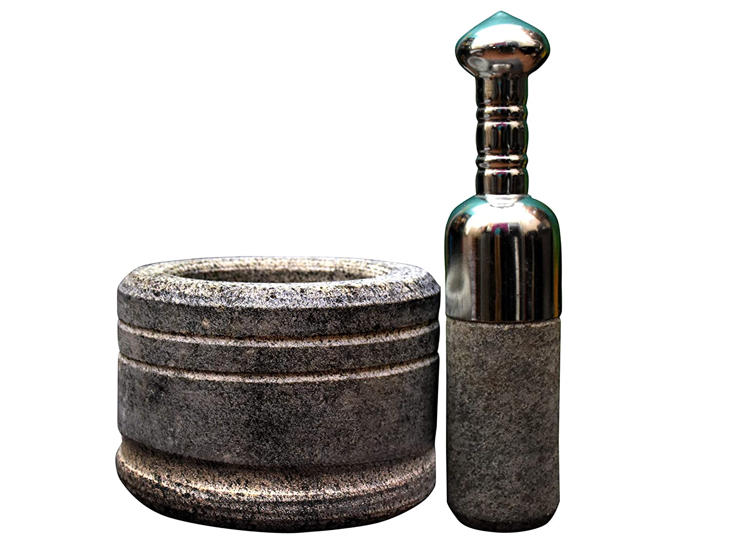 EZAHK Mortar and Pestle Set with Stainless Steel Handlle (6 inch)