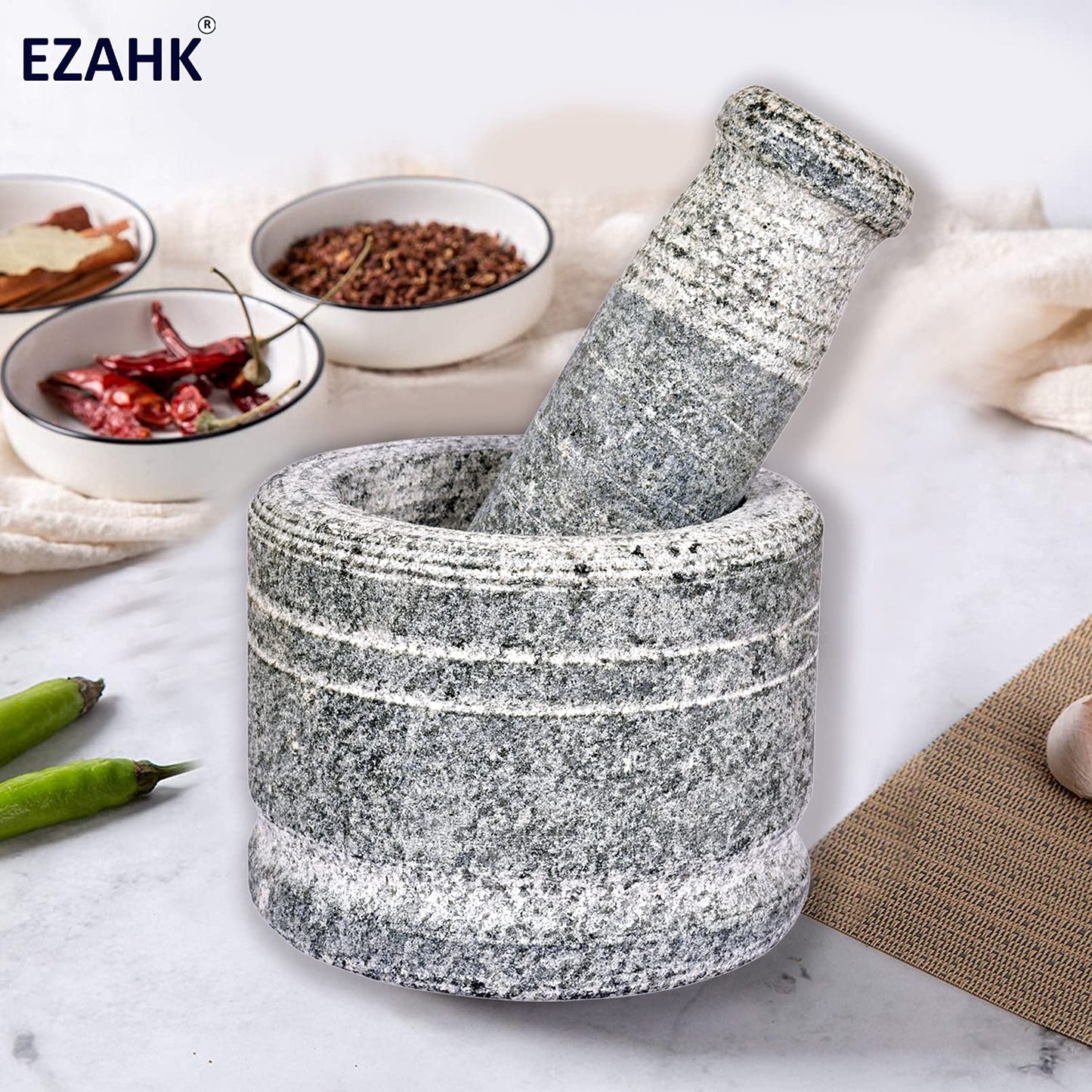 EZAHK Zaina Mortar and Pestle Set for Spices (3.5 in)