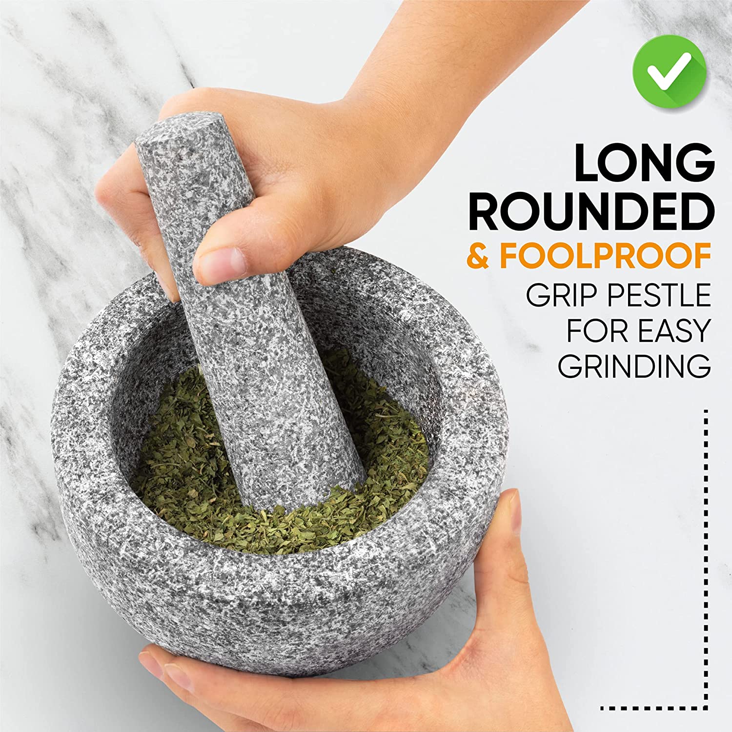 EZAHK Granite Mortar and Pestle Set, 6 Inch Diameter, 2 Cup Capacity Large Size Mortar and Pestle Made of Unpolished Granite Stone.