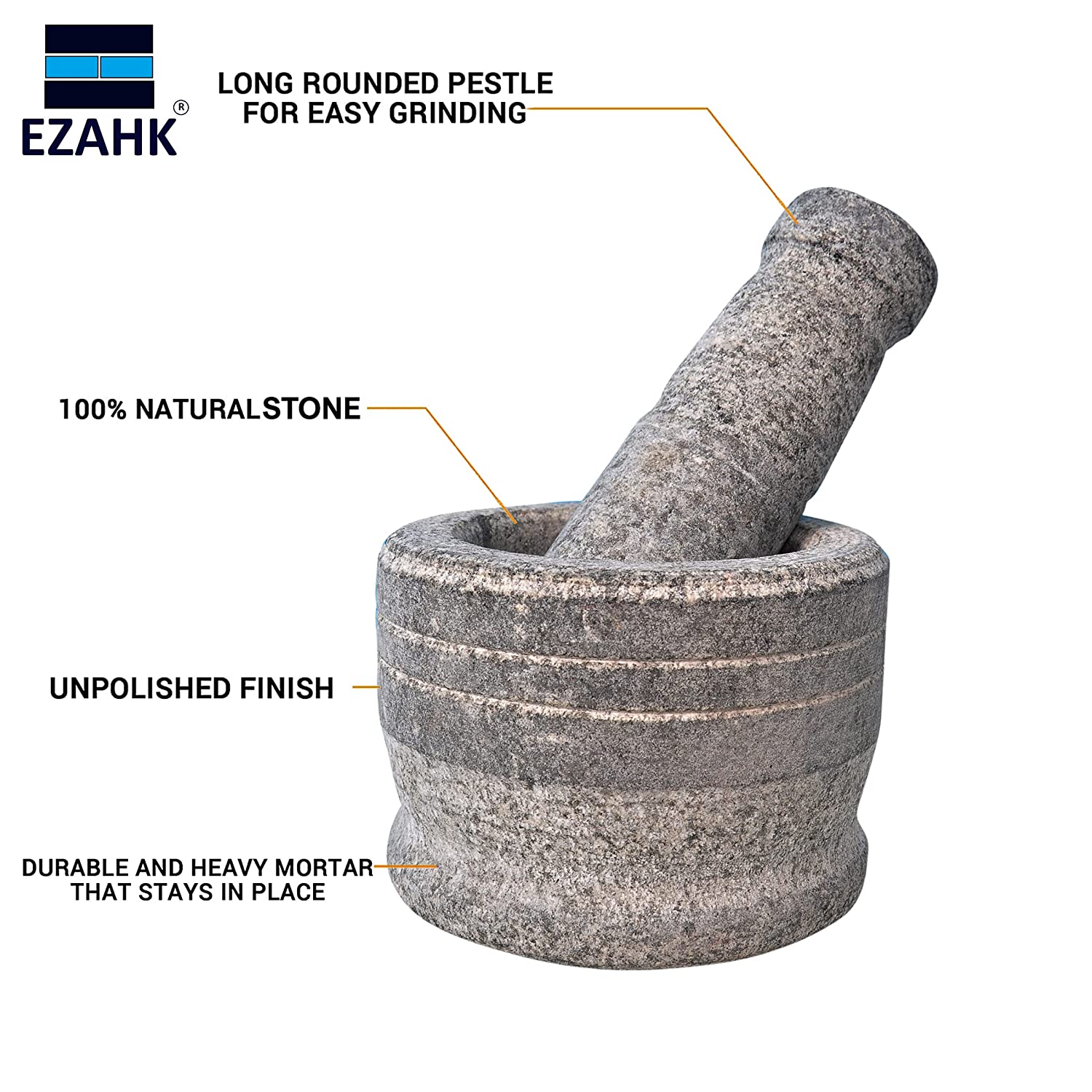 EZAHK Mortar and Pestle Set Well Design for Kitchen, Home (5 inch)